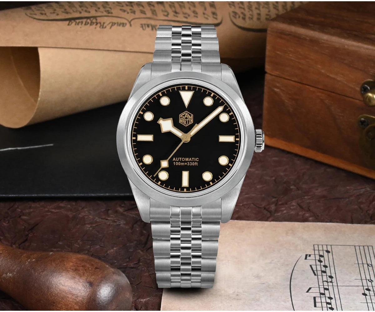 San Martin 38mm Men's Sport Watch Fashion Luxury Explore Climbing Automatic Mechanical Sapphire Waterproof 5 Links Bracelet BGW-9