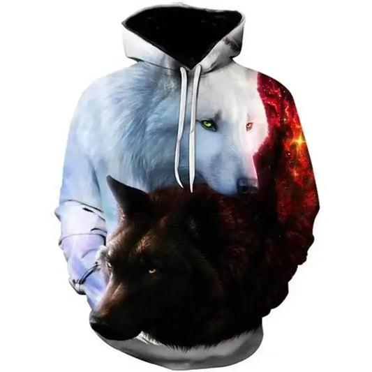 2023 Autumn Fashion New Lover Wolf Men's Hoodie 3D Pattern Loose Fall Sweatshirt Street Funny Brand