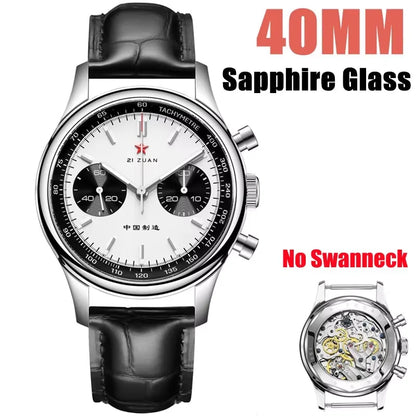 Red Star Panda Men's 1963 Chronograph Mechanical Wristwatch Seagull ST1901 Movement Gooseneck 40mm Luminous Sapphire Pilot Watch