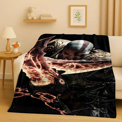 Kratos God of War Game Cartoon Gamer Flannel Blanket,Ultra Soft Warm Plush Throw for Home Bedroom Bed Sofa Cover Picnic Kids