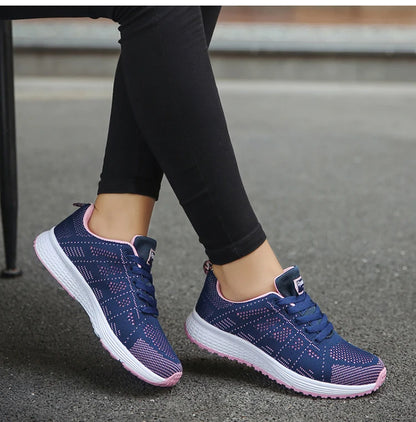 Women's Sneakers 2025 New Fashion Breathable Trainers, Comfortable Sneakers Mesh Fabric Lace-Up, Women's Tennis Shoes