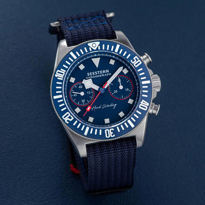 SEESTERN cronógrafo para hombre, reloj mecánico con movimiento Tianjin ST1901, cristal de zafiro, correa de nailon con velcro, esqueleto luminoso