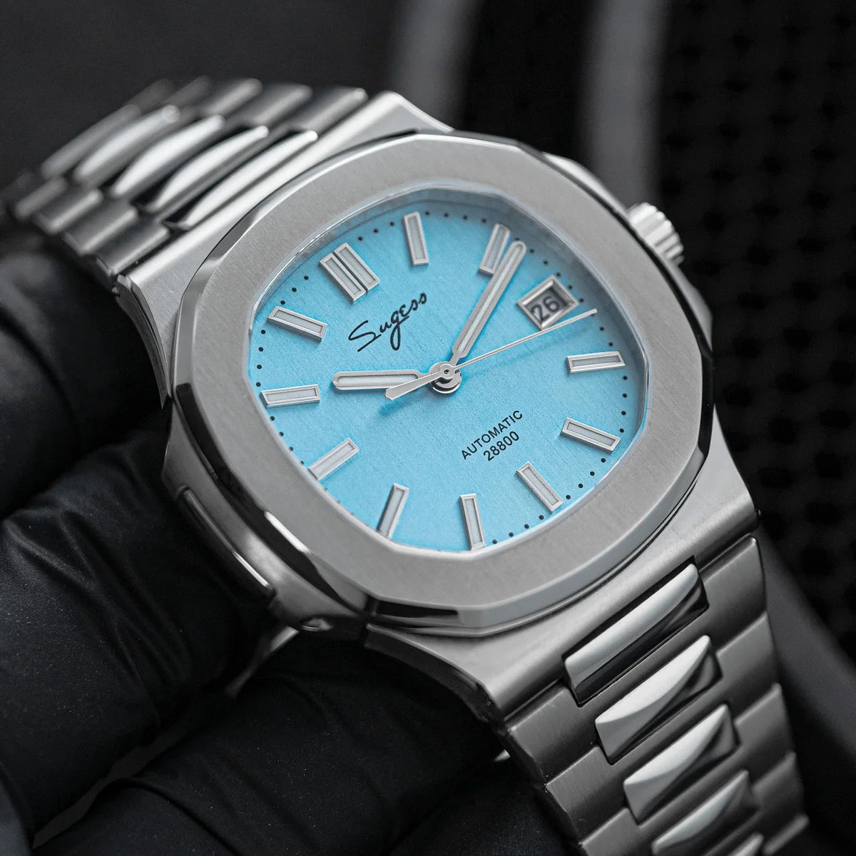 Sugess Herrenuhr, automatische mechanische Armbanduhr, Miyota 9015 Uhrwerk, MOP-Zifferblatt, Leuchtfunktion, wasserdicht bis 5bar, Luxus-Armband S466