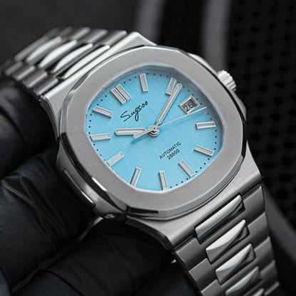 Sugess Herrenuhr, automatische mechanische Armbanduhr, Miyota 9015 Uhrwerk, MOP-Zifferblatt, Leuchtfunktion, wasserdicht bis 5bar, Luxus-Armband S466