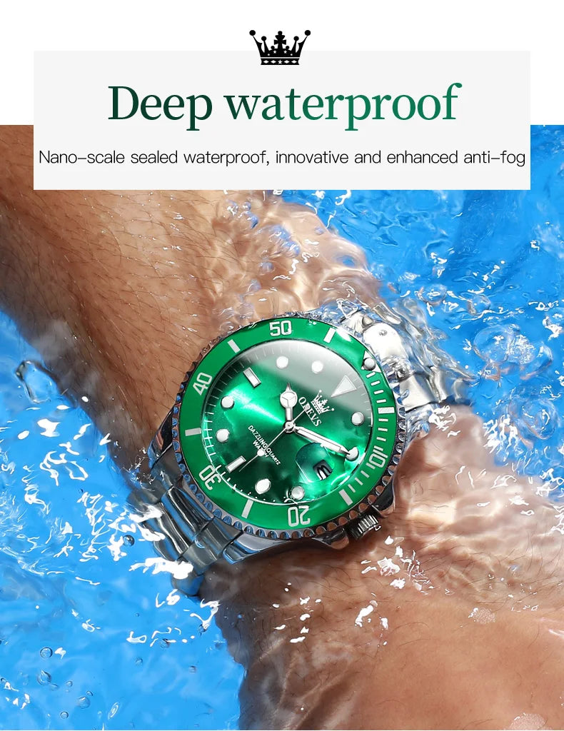 OLEVS Men's Watch Luxury Top Brand One-Way Rotating Outer Ring Design Quartz Watch for Men Auto Date Waterproof Wrist Watches