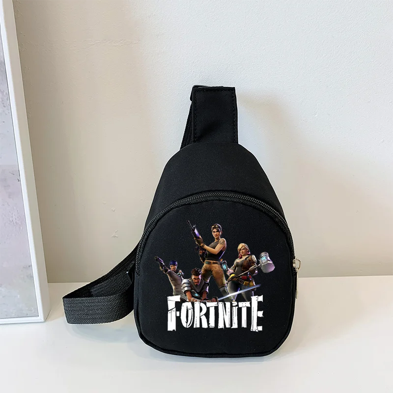 Fortnite Umhängetasche mit Game-Print für Kinder, Mini-Brusttasche, klassische schwarze Schultertasche und Geldbörse, geeignet für Schule und Outdoor-Aktivitäten