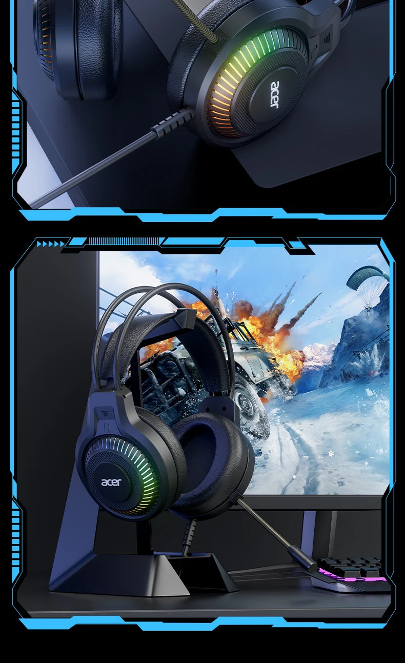 RGB kabelgebundene Gaming-Ohrhörer mit Mikrofon – Low-Latency-Surround-Sound-Gaming-Headset mit cooler RGB-Beleuchtung, Geräuschisolierung und komfortabler Passform