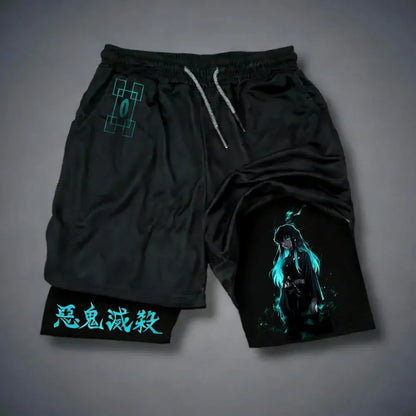 Anime Demon Slayer Gym Shorts Men Quick Dry Pants Double-layer 2-in-1 Shorts Y2K Sportswear Summer 2026 Breathable Streetwear