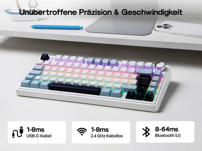 EPOMAKER x AULA F75 ISO-DE kabellose mechanische Tastatur mit Tri-Mode-Konnektivität, deutschem QWERTZ-Layout und 4000 mAh Akku