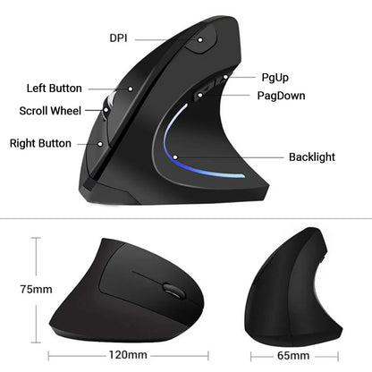 Nuovo mouse verticale wireless 2.4GHz con DPI regolabile, ottico ed ergonomico per il polso, con retroilluminazione gaming, per laptop, tablet, Mac e iPad