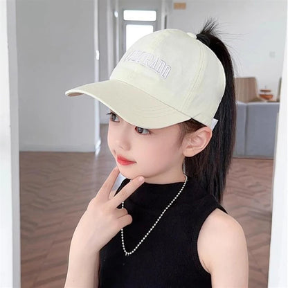 Fashion Kids Baseball Caps for Boys Girls Sun Hat Hollow High Ponytail Caps Children Sunshade Baseball Caps for age 4-12 Years