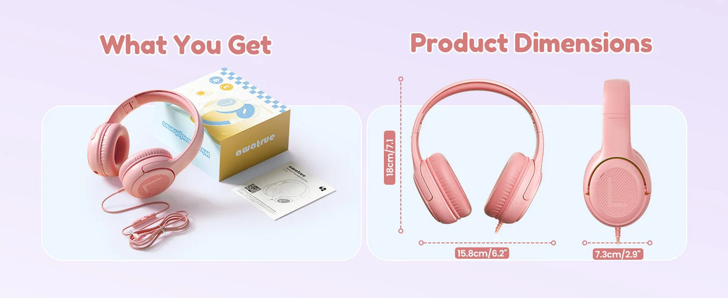Awatrue Kids Headphones Comfortable Toddler Headsets for School Ideal Gifts for Son Daughter Sound and Safe Listening Experience