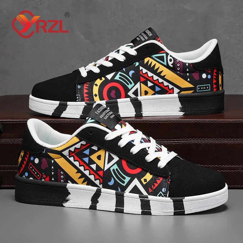 YRZL Sapatilhas de corrida desportivas para homem em lona, estilo geométrico, com atacadores, sapatilhas de casal com estampado graffiti moderno, sapatos de skate para homem