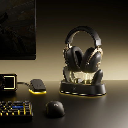 Casque de jeu sans fil magnétique MCHOSE V9 Turbo+ avec son surround 7.1 90 °   Écouteurs pivotants à faible latence avec chargement magnétique RGB