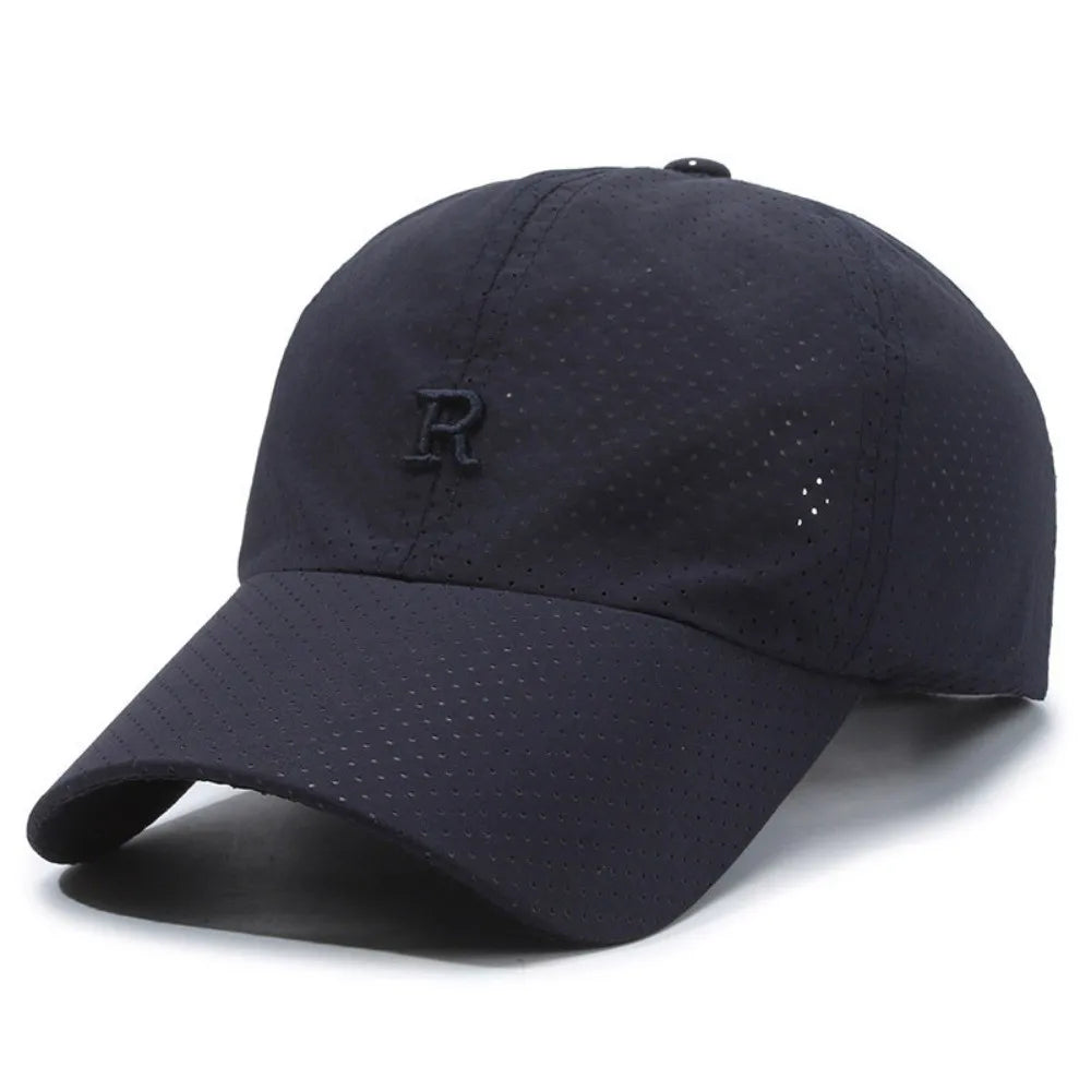 Breathable Perforated Quick-Drying Hat Sun Protection Adjustable Summer Sun Hat Letter R Embroidery Fishing Cycling Hat