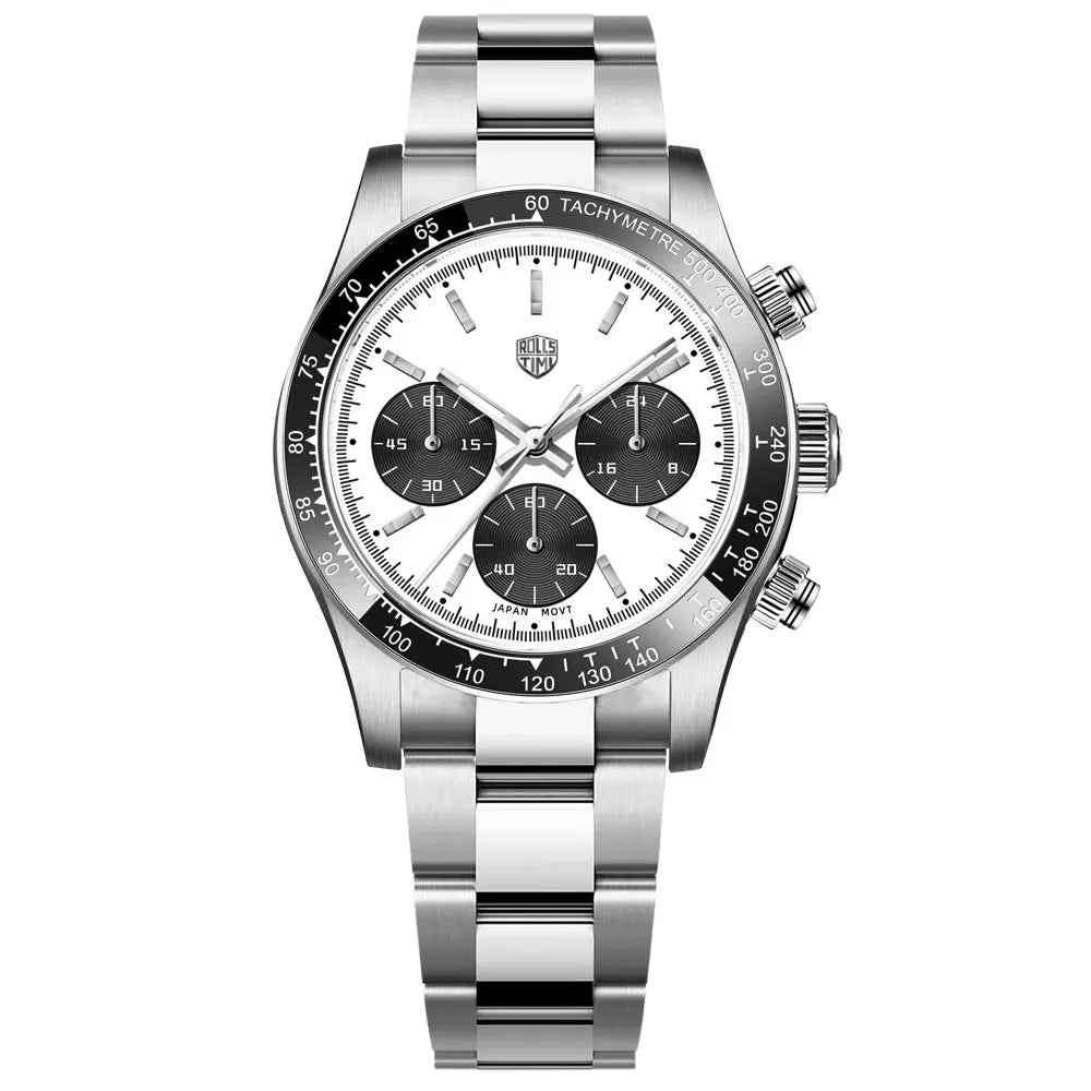 Vyriški laikrodžiai „Rolls Timi Panda“ – kvarcinis chronografas, prabangus modelis, safyro stiklas su antirefleksine danga, atsparus vandeniui, sportiškas stilius