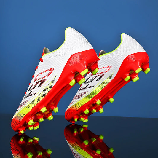 Chaussures de football pour hommes, modèle AG FG hybride, semelle extérieure en caoutchouc résistant à l’usure, tige en PU respirant, idéales pour les matchs sur gazon naturel.