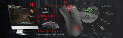 Rato sem fios Redragon M652 Optical 2.4G com recetor USB, rato portátil para gaming e escritório, 5 níveis de DPI ajustáveis
