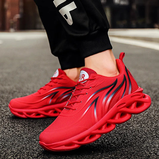 Zapatillas deportivas para hombre con estampado de llamas, tejido Flyknit, cómodas zapatillas de running para exterior para hombre