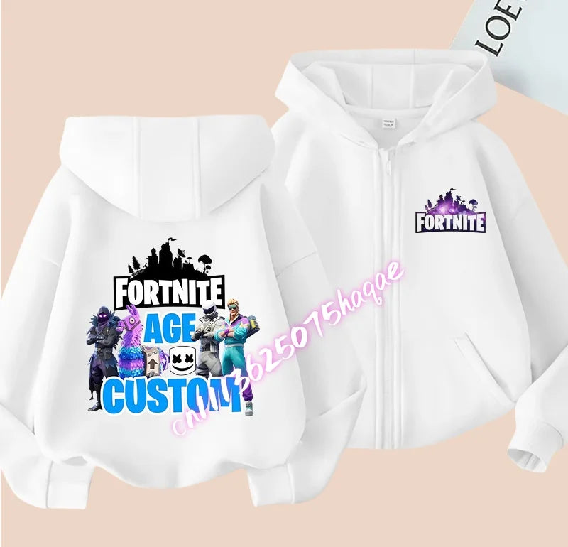 Casaco Outdoor Infantil Cartoon FORTNITED para Rapariga e Rapaz, Sweatshirt com Fecho, Corta-Vento Fino de Alta Qualidade para Outono, Peça Superior de Vestuário