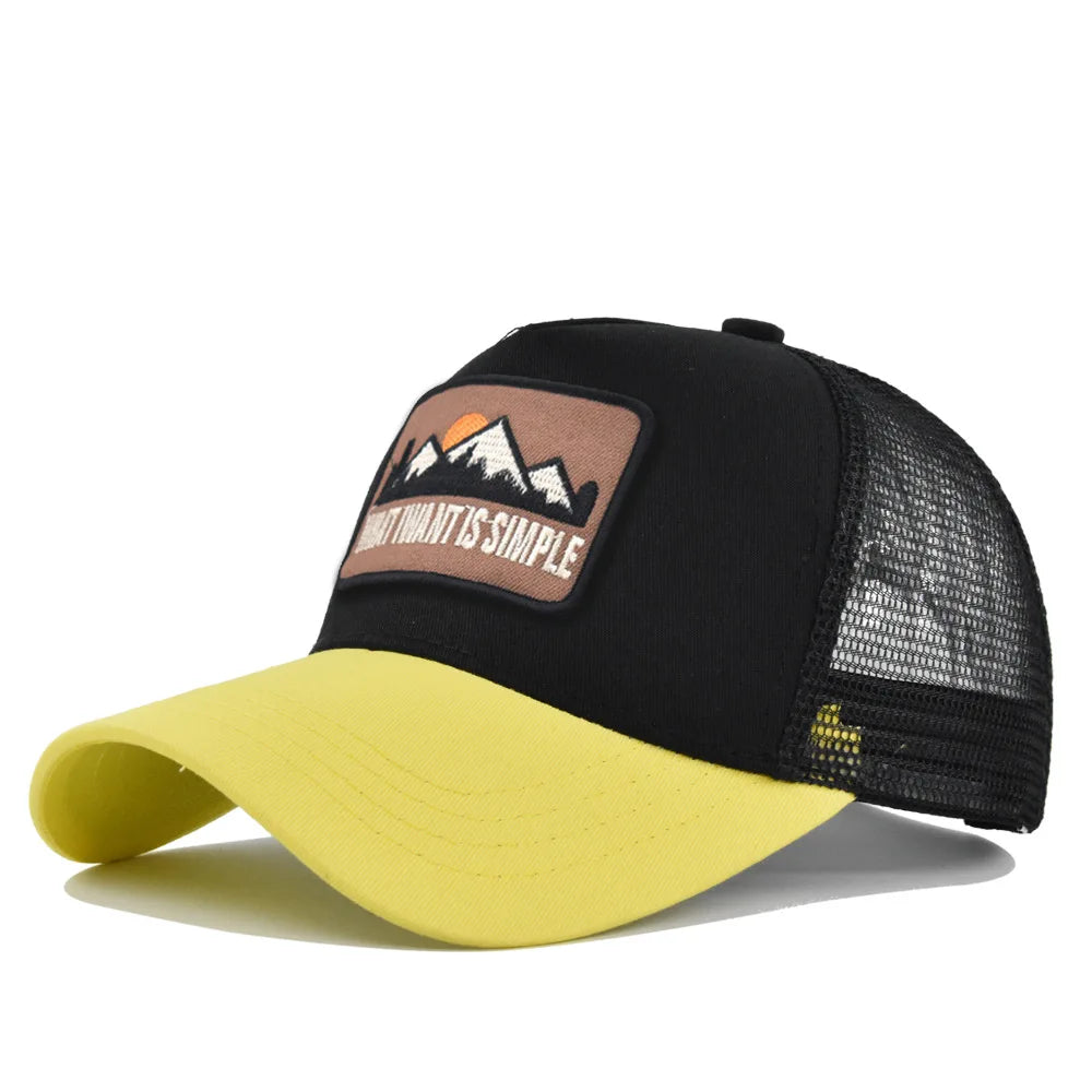 Letter Mesh Breathable Hat Women Men Embroidery Blocking Baseball Cap Sunshade Outdoor Sports Cycling Travel Sun Hat Dad Hat