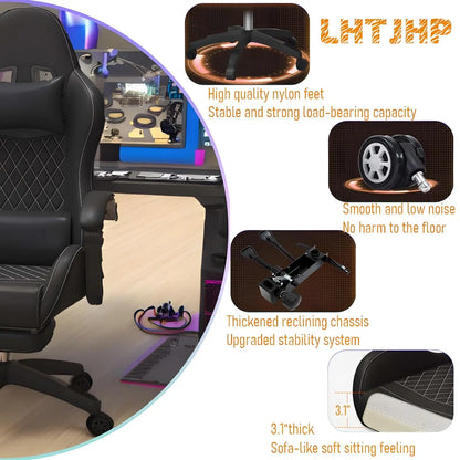 Cadeira Gaming Hestora em Couro PU Grande e Alta, Ergonómica, de Encosto Alto, para Computador, com Apoio para os Pés, Massagem e Suporte Lombar para Adultos