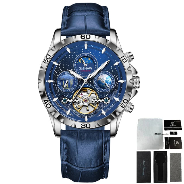 Relojes para hombre GLENAW Design, marca líder de lujo, moda y negocios, reloj automático impermeable para hombre, reloj mecánico para hombre