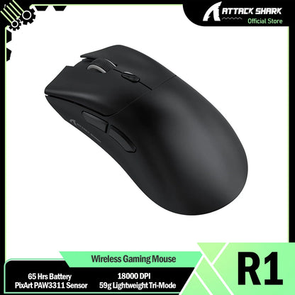 ATTACK SHARK R1 59g SUPERLIGHT Mouse, PixArt PAW3311 Gaming Sensor, 6 Adjustable DPI up to 18000, 65 Hrs Battery, G502