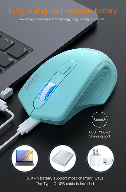 Silent Rechargeable 1600 DPI Adjustable 2.4GHz Wireless Connection Mouse Quiet Click For Office Use Compatible With PC Laptop