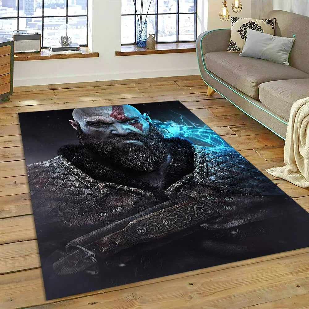 God of War Games Kratos Cartoon 3D Rug Carpet for Living Room Bedroom Home Decor,Floor Mat Non-slip Decoration for Sofa Doormat