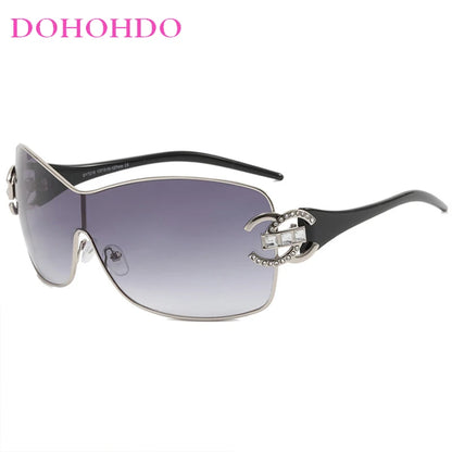 Luxury Rhinestone Punk Oversized One - Piece Frame Y2K Women's Sunglasses Trendy Brand Summer Men Sunglass Travel  Eyewear UV400