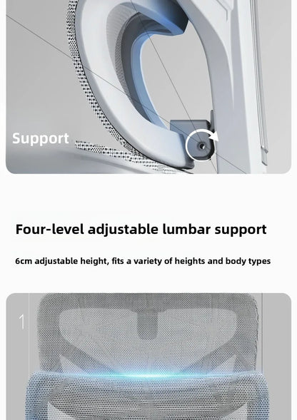 Cadeira de Escritório Ergonómica Ajustável em Malha, Cadeira de Secretária para Computador com Encosto Alto Respirável, Apoio Lombar 6D e Apoio para Pés Retrátil