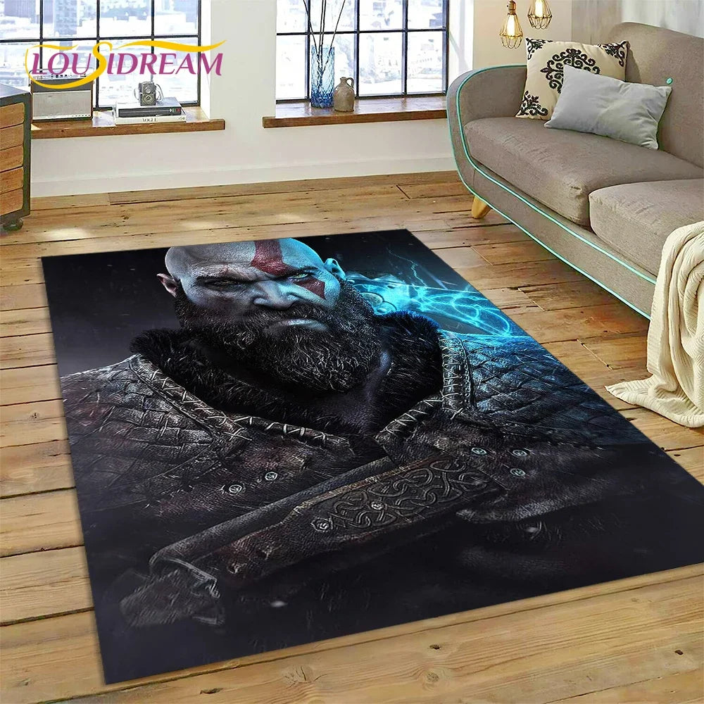 God of War Games Kratos Cartoon 3D Rug Carpet for Living Room Bedroom Home Decor,Floor Mat Non-slip Decoration for Sofa Doormat