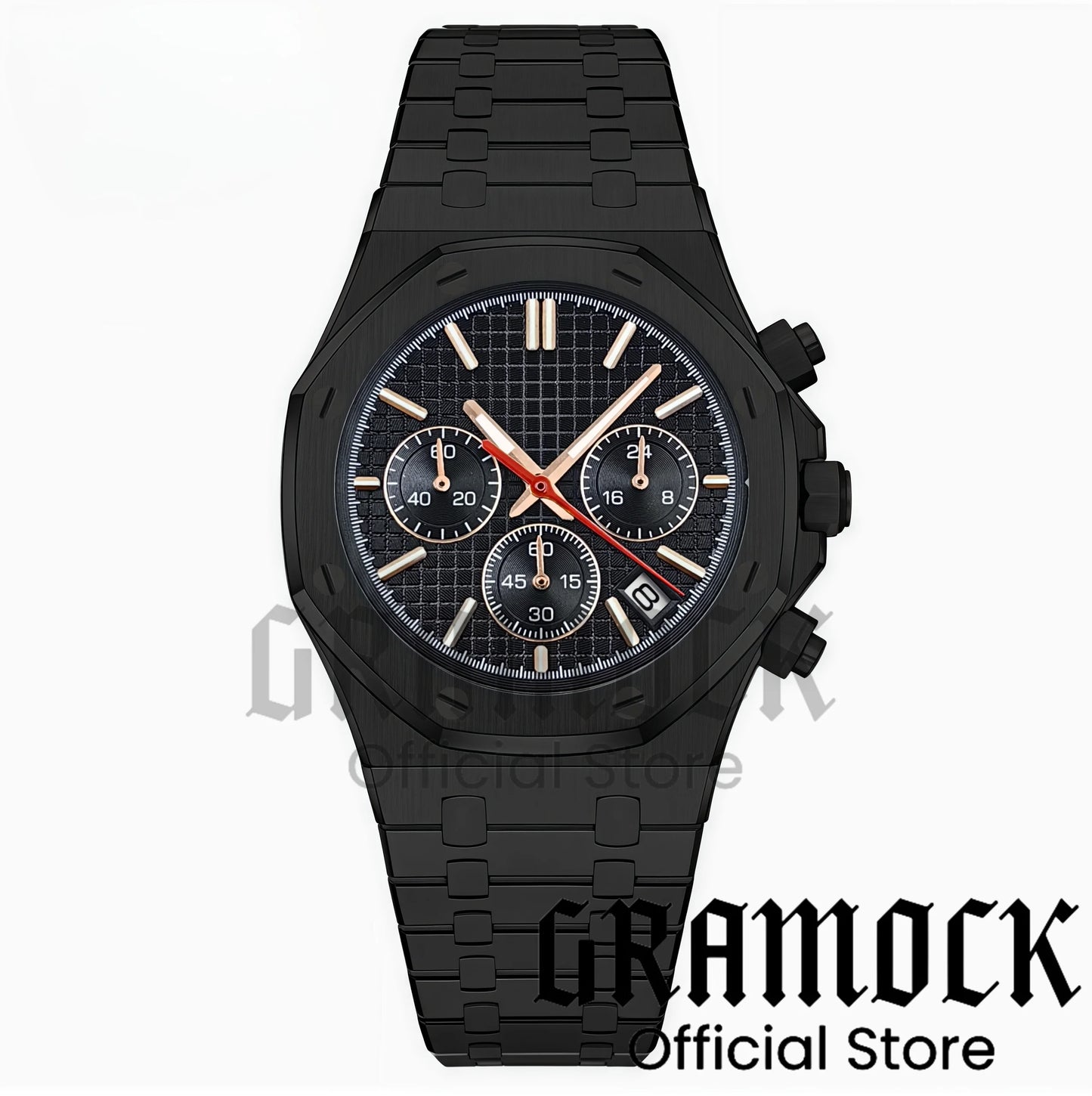 Gramock VK63 Fashionable Men's Quartz Chronograph Luxury Sapphire Stainless Steel Rose Gold Index Dial Waterproof 5Bar Luminous
