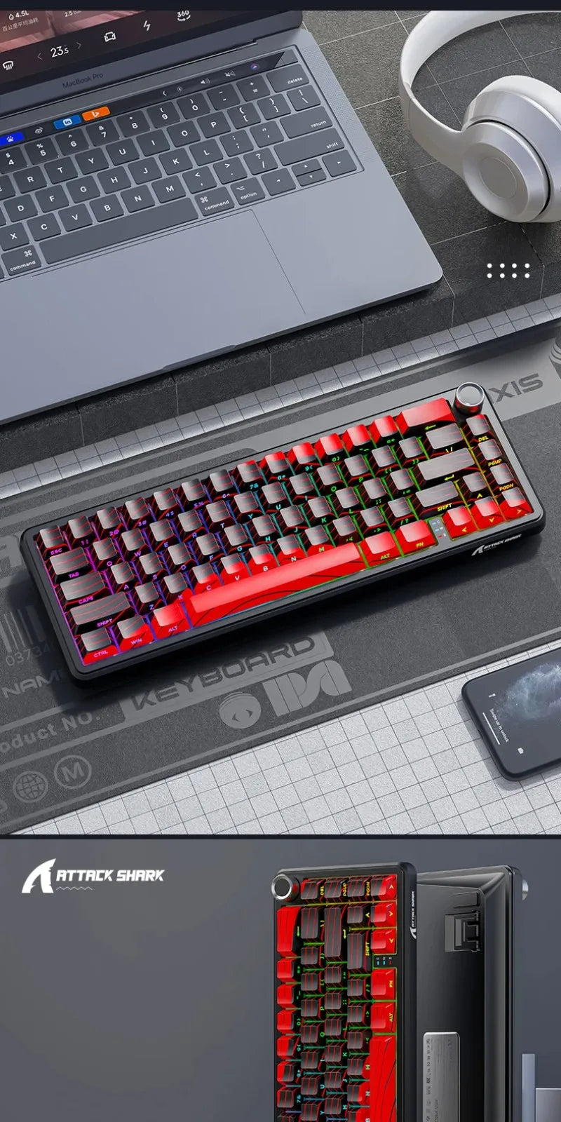 Attack Shark X65 PRO HE Magnetic Switch Keyboards 8K RT 0.001mm Side Engraving Bluetooth Wireless Gaming Keyboards Windows Mac PC