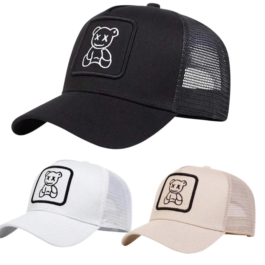Cute Bear Embroidery Mesh Trucker Hat Unisex Adjustable Baseball Cap Spring Summer Outdoor Casual Sunscreen Hat