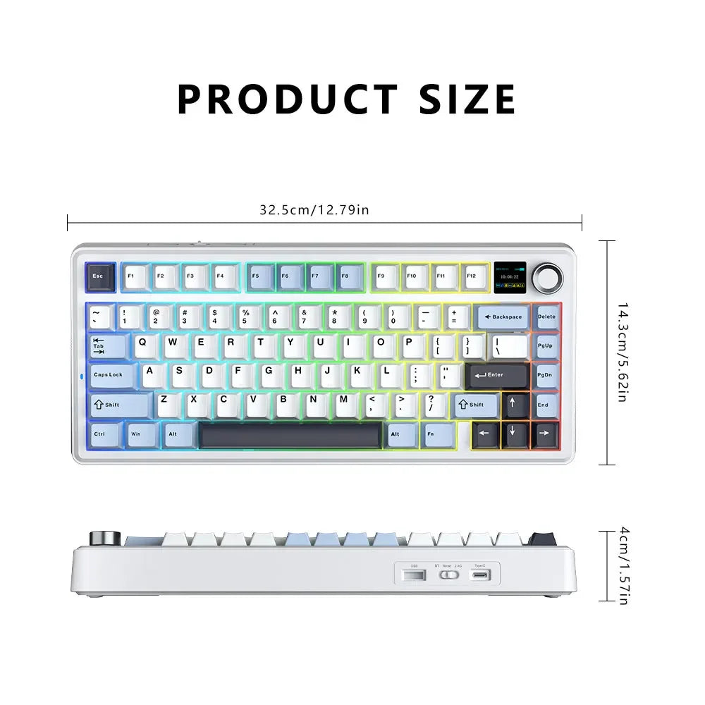 AULA F75 MAX mechanische Gaming-Tastatur 2.4G kabellos/BT/kabelgebundene Tastatur, Hot-Swap, RGB, 75%, 81 Tasten, Büro-Tastatur mit TFT-Bildschirm