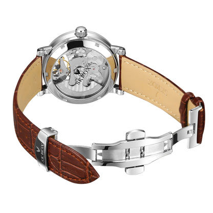 SKROX automatisch mechanisch polshorloge voor heren, skeletmodel met GMT-functie, maanfase en tourbillon – Elegant en origineel luxe horloge uit het topsegment.