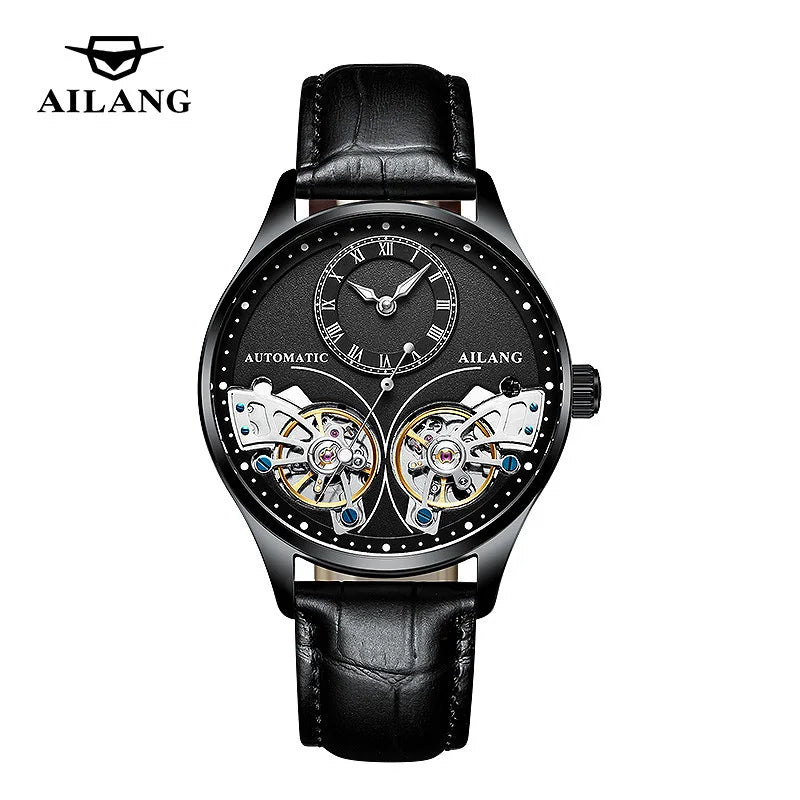 AILANG Brand New Fashion Double Tourbillon Watch for Men Luxury Stainless Steel Waterproof Automatic Mechanical Watches