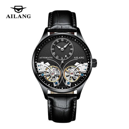 AILANG Brand New Fashion Double Tourbillon Watch for Men Luxury Stainless Steel Waterproof Automatic Mechanical Watches