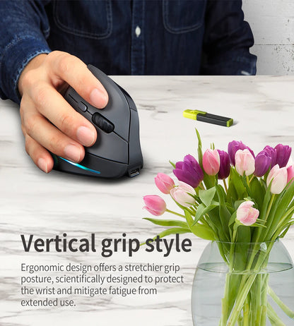Wiederaufladbare kabellose vertikale Maus mit Display – ergonomische Maus mit 6 programmierbaren Tasten für Gaming und Desktop
