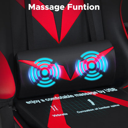 200Lbs Load Gaming Chair with Massage Ergonomic Computer Chair Footrest and Lumbar Support Reclining PC Chair Adjustable Armrest