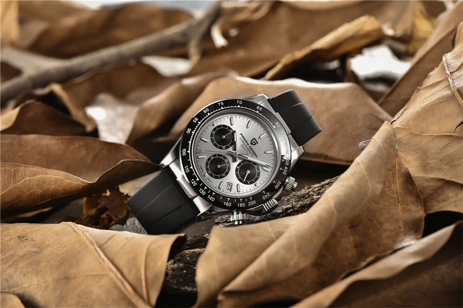PAGANI DESIGN V2 40MM Herrenuhr mit Meteorit-Zifferblatt, Quarzwerk, Saphirglas, Retro-Chronograph, wasserdichte Uhr für Herren