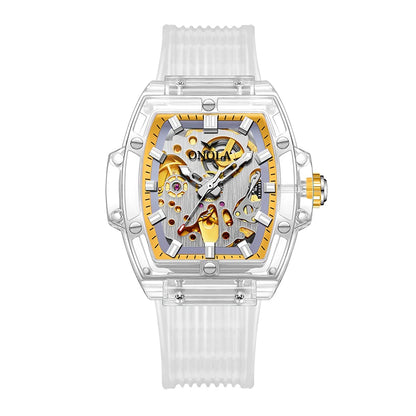 Luxury men's watch onola plastic transparent hollow full automatic mechanical watches men waterproof clock