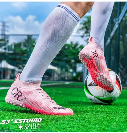 Kinder-Fußballschuhe mit Zehenschutz gegen Stöße, Schnürverschluss, kurzen rutschfesten Stollen, strapazierfähig und atmungsaktiv, für Outdoor-Spiele auf Rasen