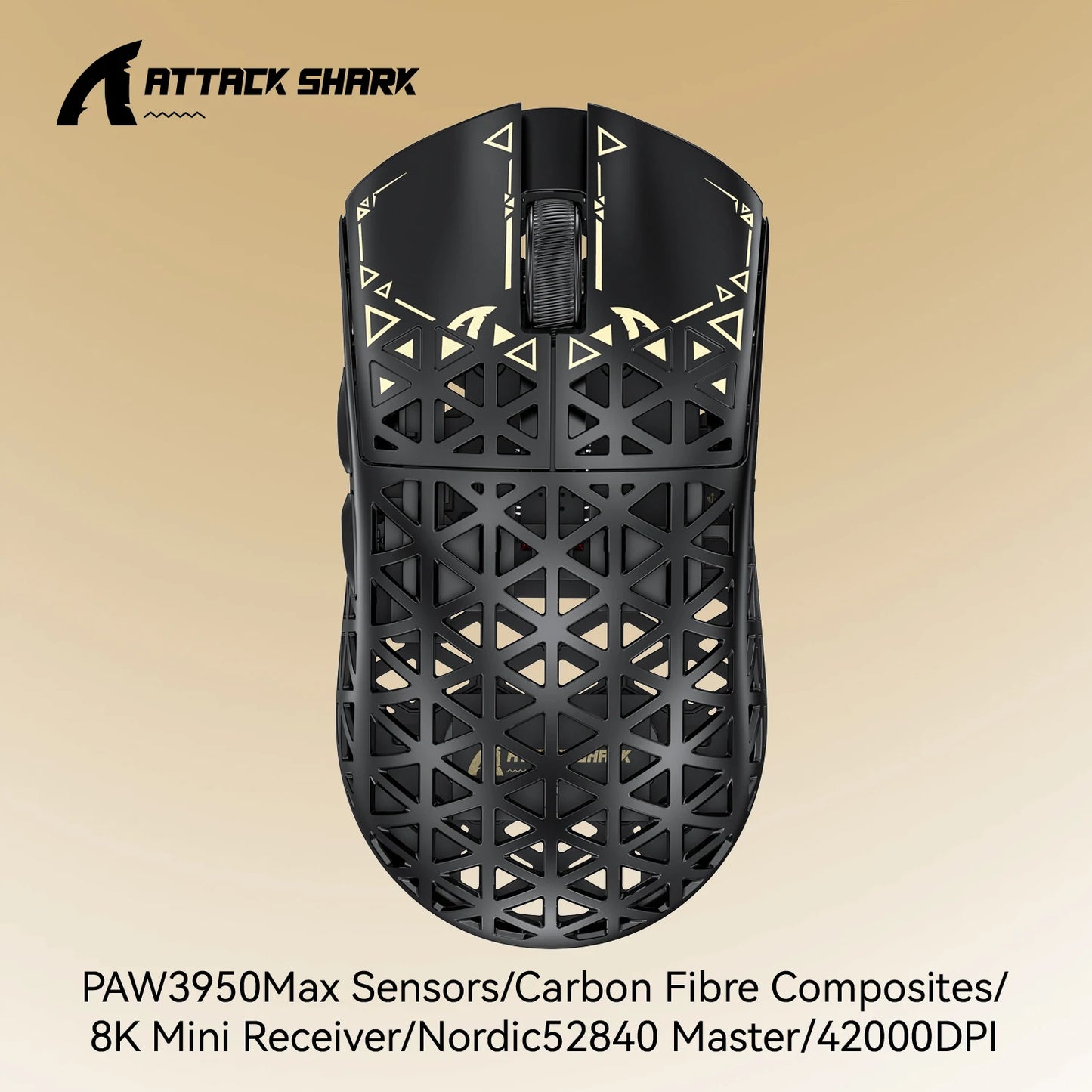 ATTACK SHARK R5 ULTRA Kabellose Gaming-Maus – 8K Polling, PAW3950MAX-Sensor, 42,000 DPI, ultraleicht aus Carbonfaser für Pro-Esport