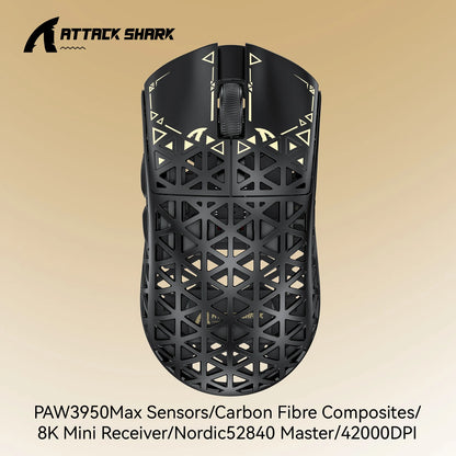 ATTACK SHARK R5 ULTRA Kabellose Gaming-Maus – 8K Polling, PAW3950MAX-Sensor, 42,000 DPI, ultraleicht aus Carbonfaser für Pro-Esport