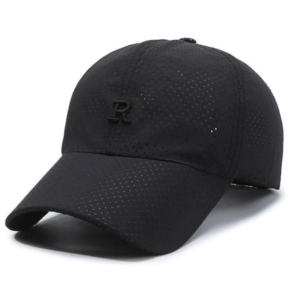 Breathable Perforated Quick-Drying Hat Sun Protection Adjustable Summer Sun Hat Letter R Embroidery Fishing Cycling Hat