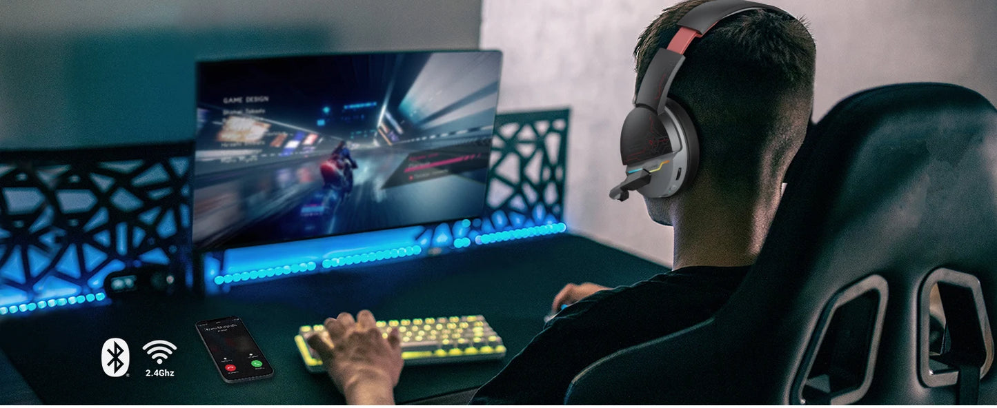 NUBWO Dual G08 Wireless Gaming Headset with Microphone for PS5, PS4, PC, Mobile, Switch, 2.4GHz Bluetooth Wireless Headphones