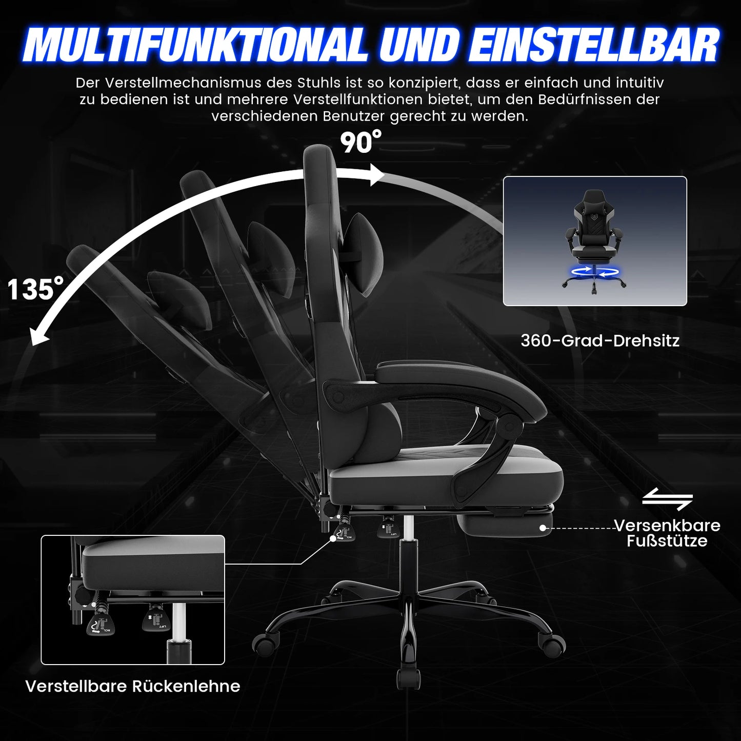 WOTSTA Gaming Chair, Ergonomic Office Chair, Racing Computer Chair, Height-Adjustable Computer Chair with Headrest
